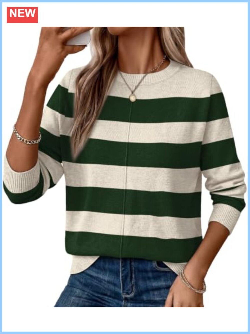Women's Crew Neck Knit Pullover Sweater Cozy Long Sleeve Fall Top